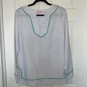 Kayce Hughes Long Sleeve White Green Tunic Top Size 6
